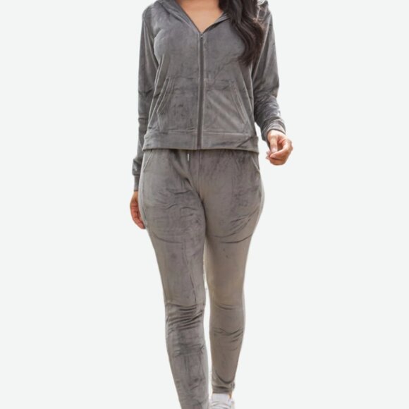 Two Piece Velour Tracksuit - Gr - Picture 1 of 3
